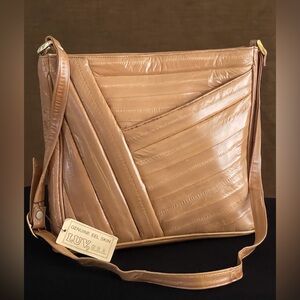 NWT LUV USA VTG Brown Genuine EEL SKIN Crossbody Pocketed HandBag Purse